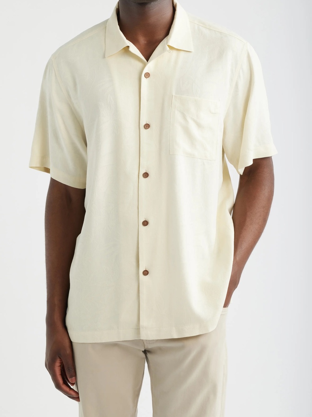 Tommy Bahama Silk  Short-Sleeve Button-Down Shirt in Cream